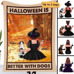 Fleece Blanket Halloween Dogs Witch Personalized Fleece Blanket 30