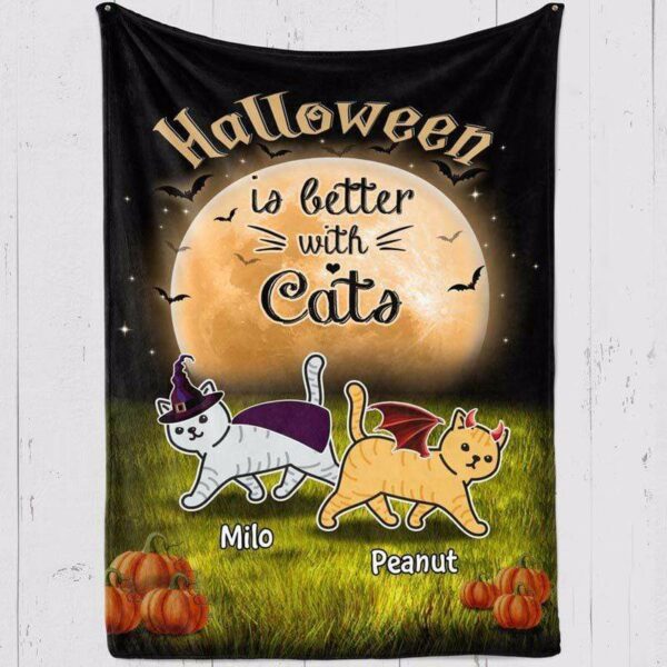 Fleece Blanket Halloween With Walking Cats Personalized Fleece Blanket