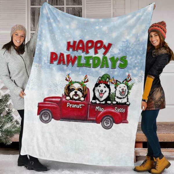 Fleece Blanket Happy Pawlidays Dogs Christmas Personalized Fleece Blanket