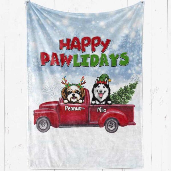 Fleece Blanket Happy Pawlidays Dogs Christmas Personalized Fleece Blanket