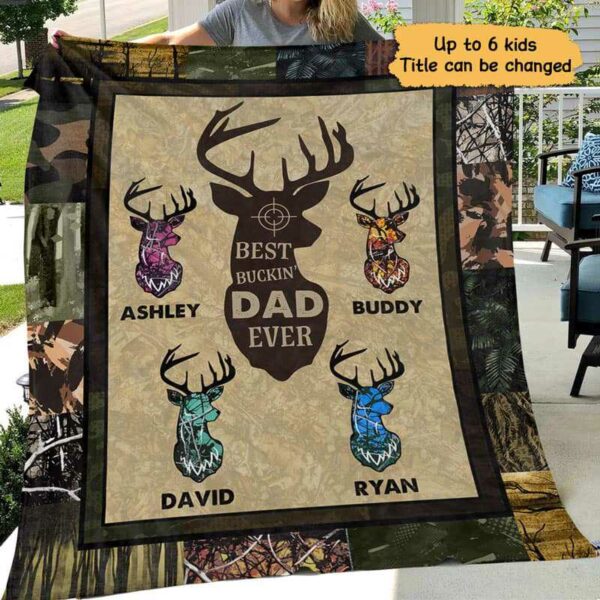 Fleece Blanket Hunting Best Buckin‘ Dad Grandpa Ever Personalized Fleece Blanket 30" x 40"