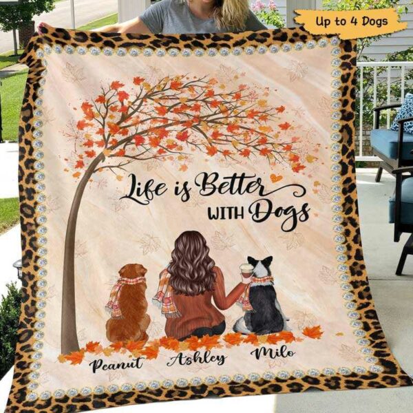Fleece Blanket Leopard Fall Season Better With Dogs Personalized Fleece Blanket 30" x 40"