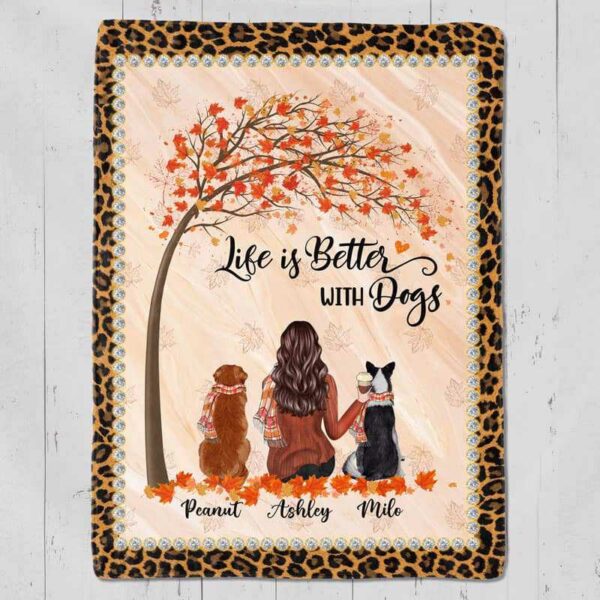 Fleece Blanket Leopard Fall Season Better With Dogs Personalized Fleece Blanket