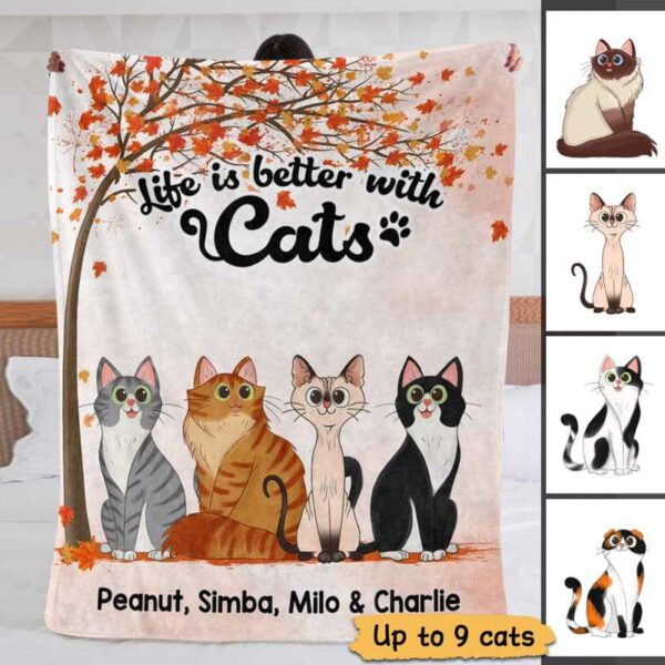 Fleece Blanket Life Is Better With Cats Cartoon Tree Personalized Fleece Blanket 60" x 80" - BEST SELLER
