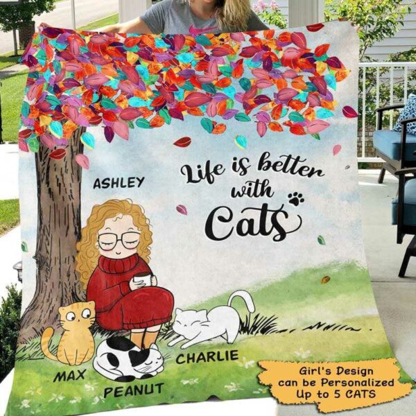 Fleece Blanket Life Is Better With Cats Colorful Tree Personalized Fleece Blanket 60" x 80" - BEST SELLER