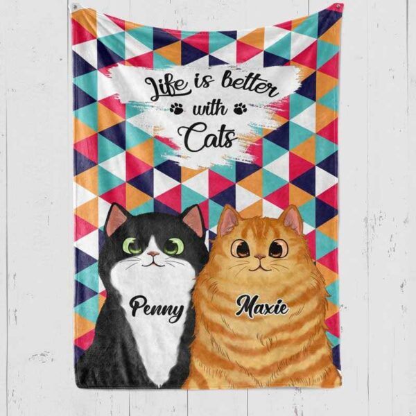 Fleece Blanket Life Is Better With Fluffy Cats Colorful Patterns Personalized Fleece Blanket