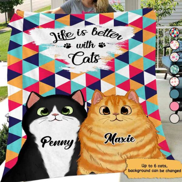 Fleece Blanket Life Is Better With Fluffy Cats Colorful Patterns Personalized Fleece Blanket 60" x 80" - BEST SELLER
