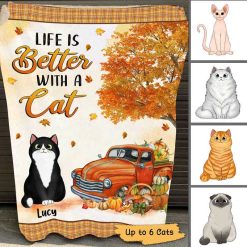Fleece Blanket Life With Cats Fall Season Personalized Fleece Blanket 30