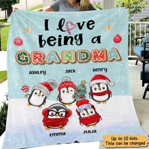 Fleece Blanket Love Being Grandma Cute Penguin Personalized Fleece Blanket 30" x 40"