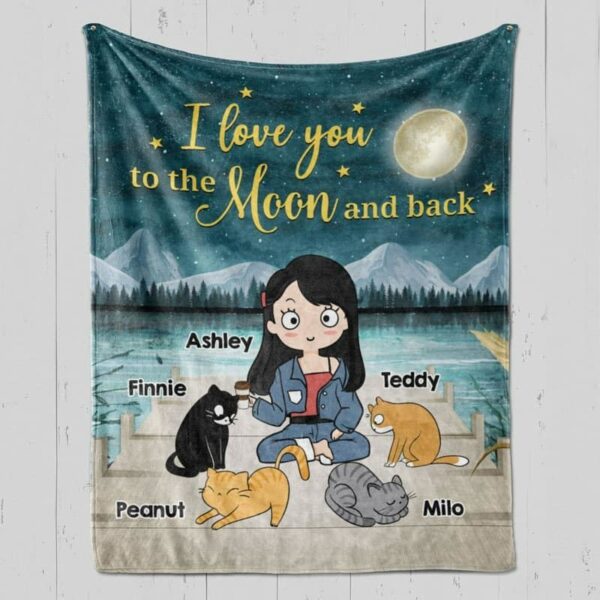 Fleece Blanket Love Cats To The Moon And Back Personalized Fleece Blanket