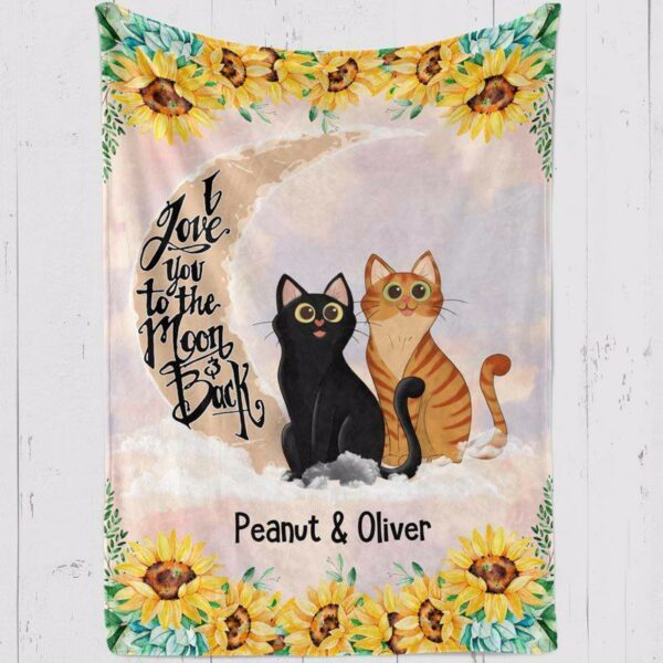 Fleece Blanket Love Cats To The Moon Sunflower Sitting Cat Shorthair Personalized Fleece Blanket