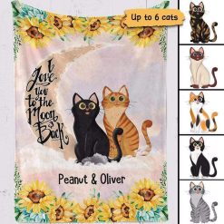 Fleece Blanket Love Cats To The Moon Sunflower Sitting Cat Shorthair Personalized Fleece Blanket 60