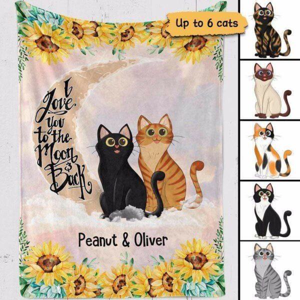 Fleece Blanket Love Cats To The Moon Sunflower Sitting Cat Shorthair Personalized Fleece Blanket 60" x 80" - BEST SELLER