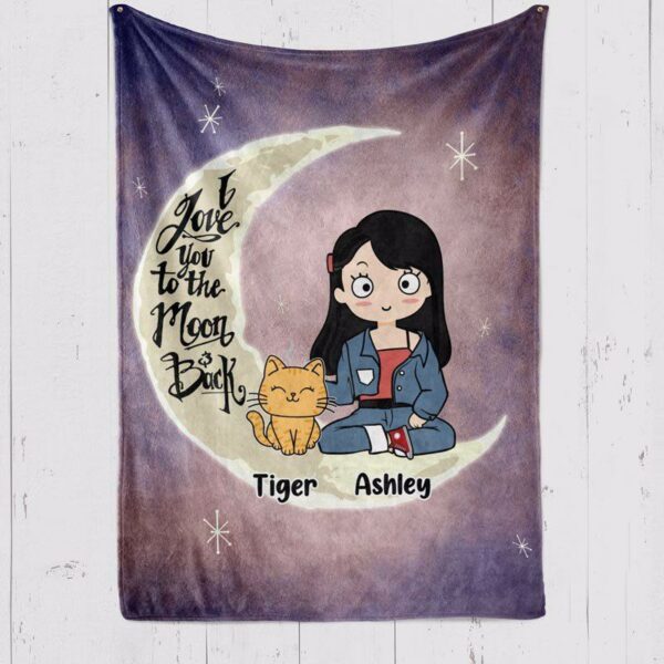 Fleece Blanket Love You To The Moon And Back Chibi Girl Cats Personalized Fleece Blanket