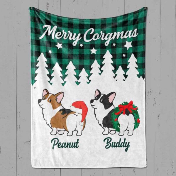 Fleece Blanket Merry Corgmas Christmas Corgi Dog Plaid Personalized Fleece Blanket
