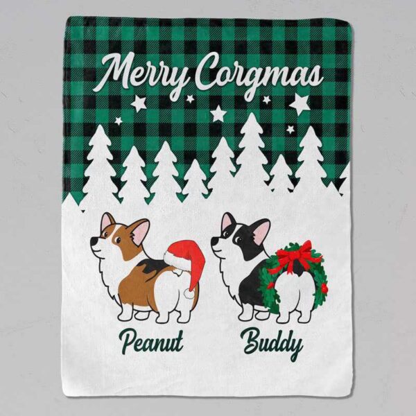 Fleece Blanket Merry Corgmas Christmas Corgi Dog Plaid Personalized Fleece Blanket