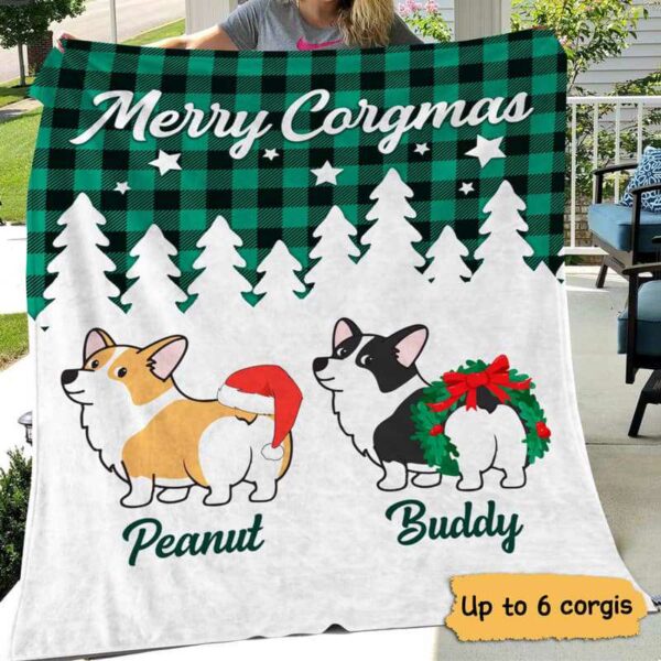Fleece Blanket Merry Corgmas Christmas Corgi Dog Plaid Personalized Fleece Blanket 60" x 80" - BEST SELLER