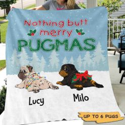 Fleece Blanket Merry Pugmas Christmas Personalized Fleece Blanket 60