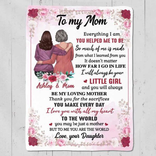 Fleece Blanket Mom And Daughter Sitting Floral Personalized Fleece Blanket