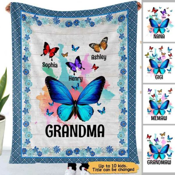 Fleece Blanket Mom Grandma And Kids Butterfly Personalized Fleece Blanket 30" x 40"