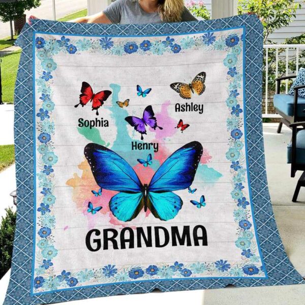 Fleece Blanket Mom Grandma And Kids Butterfly Personalized Fleece Blanket
