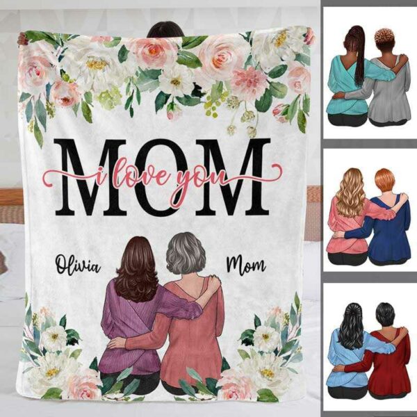 Fleece Blanket Mom I Love You Floral Personalized Fleece Blanket