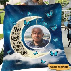 Fleece Blanket Moon And Butterflies Memorial Photo Personalized Fleece Blanket 60