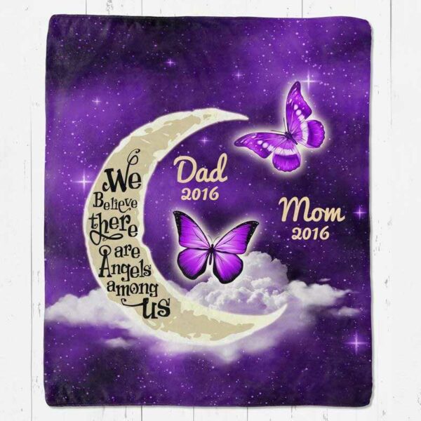 Fleece Blanket Moon And Purple Butterflies Memorial Personalized Fleece Blanket