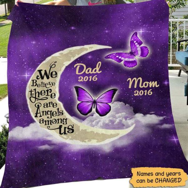 Fleece Blanket Moon And Purple Butterflies Memorial Personalized Fleece Blanket 60" x 80" - BEST SELLER