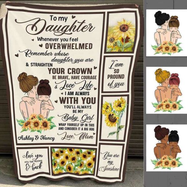 Fleece Blanket Mother Daughter Sunflower Personalized Fleece Blanket 60" x 80" - BEST SELLER