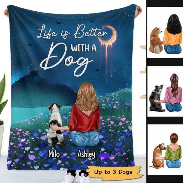 Fleece Blanket Night Field Woman And Dogs Personalized Fleece Blanket 30" x 40"