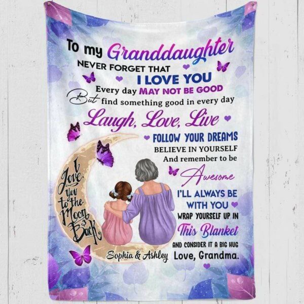 Fleece Blanket Purple Flower Grandma And Granddaughter On Moon Personalized Fleece Blanket