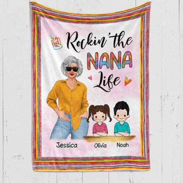 Fleece Blanket Rockin‘ Grandma Life Posing Nana Personalized Fleece Blanket