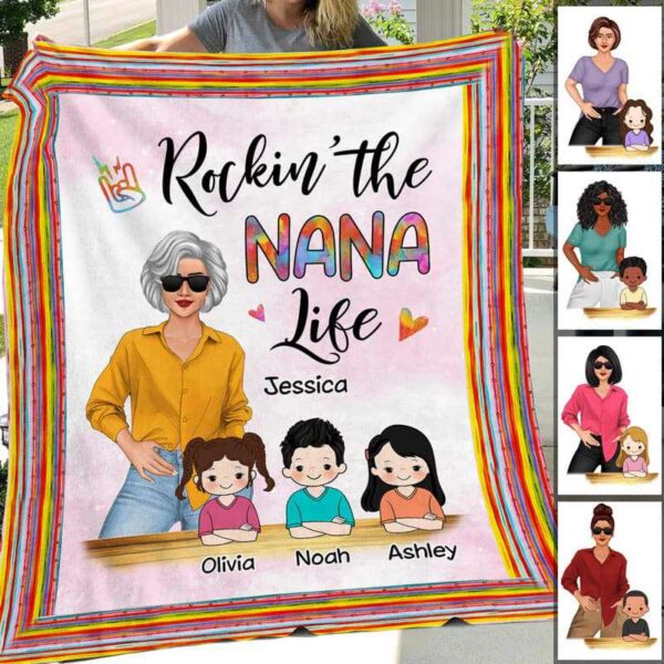 Fleece Blanket Rockin‘ Grandma Life Posing Nana Personalized Fleece Blanket 30" x 40"