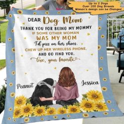 Fleece Blanket Sunflower Dog Mom Sitting Personalized Fleece Blanket 60