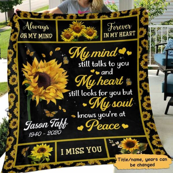 Fleece Blanket Sunflower My Mind Still Talk To You Memorial Personalized Fleece Blanket 60" x 80" - BEST SELLER