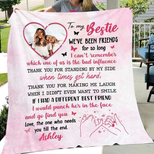 Fleece Blanket To My Bestie Pinky Promise Personalized Photo Fleece Blanket 60" x 80" - BEST SELLER