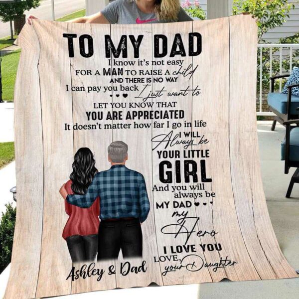 Fleece Blanket To My Dad From Daughter Wood Texture Personalized Fleece Blanket