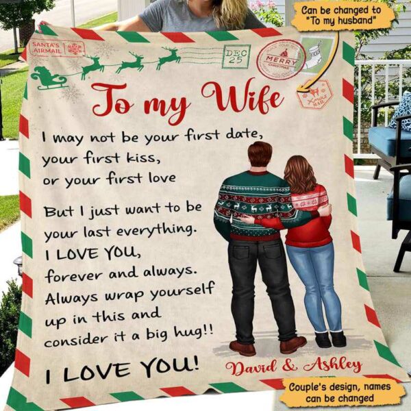 Fleece Blanket To My Husband Wife Postcard Pattern Christmas Personalized Fleece Blanket 30" x 40"