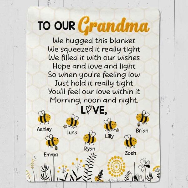 Fleece Blanket To Our Grandma Bee Grandkids Personalized Fleece Blanket