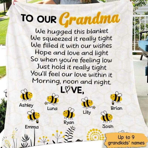 Fleece Blanket To Our Grandma Bee Grandkids Personalized Fleece Blanket 60" x 80" - BEST SELLER