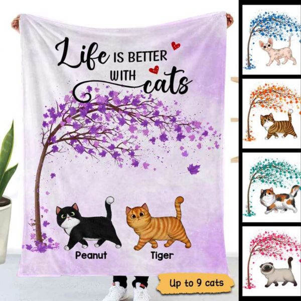Fleece Blanket Walking Cats Under Tree Personalized Fleece Blanket 30" x 40"