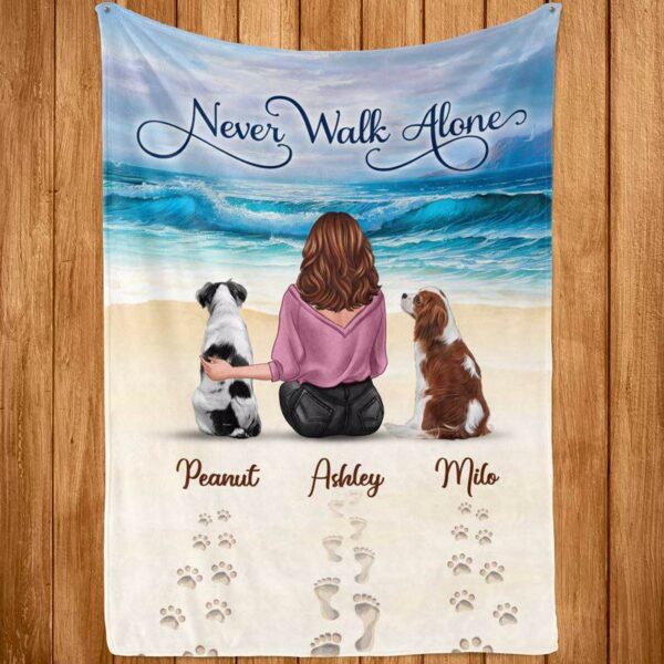 Fleece Blanket Woman And Dog Never Walk Alone Personalized Fleece Blanket