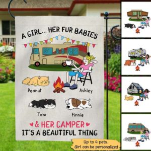 Garden Flag A Camping Girl And Her Fur Babies Personalized Garden Flag 12"x18"