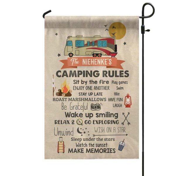 Garden Flag Camping Rules Family Personalized Garden Flag 12"x18"