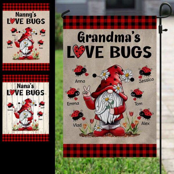 Garden Flag Grandma‘s Love Bugs Gnome Personalized Garden Flag 12"x18"