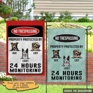Garden Flag No Trespassing Property Protected By Dogs Personalized Garden Flag 12"x18"
