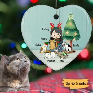 Heart Ornament A Girl And Her Cats Personalized Cat Decorative Christmas Ornament Pack 1