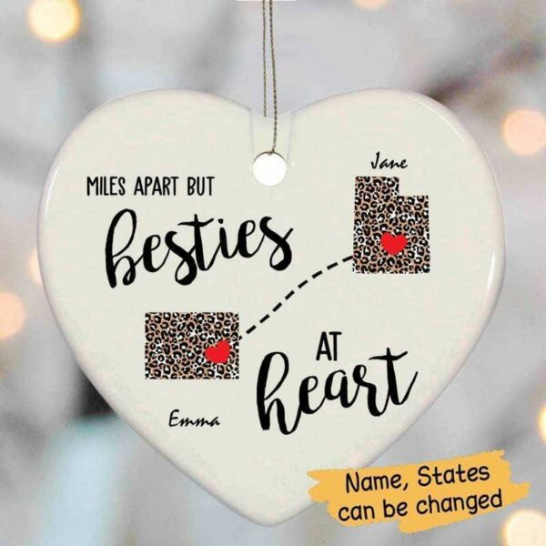 Heart Ornament Besties At Heart Leopard Personalized Heart Ornament Pack 2