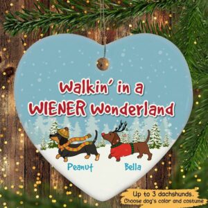 Heart Ornament Christmas Dog Dachshund Wiener Wonderland Personalized Dog Decorative Christmas Ornament Pack 1